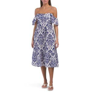 FRANCESCA BETTI Italy Linen Blend Off The Shoulder Maxi Dress
